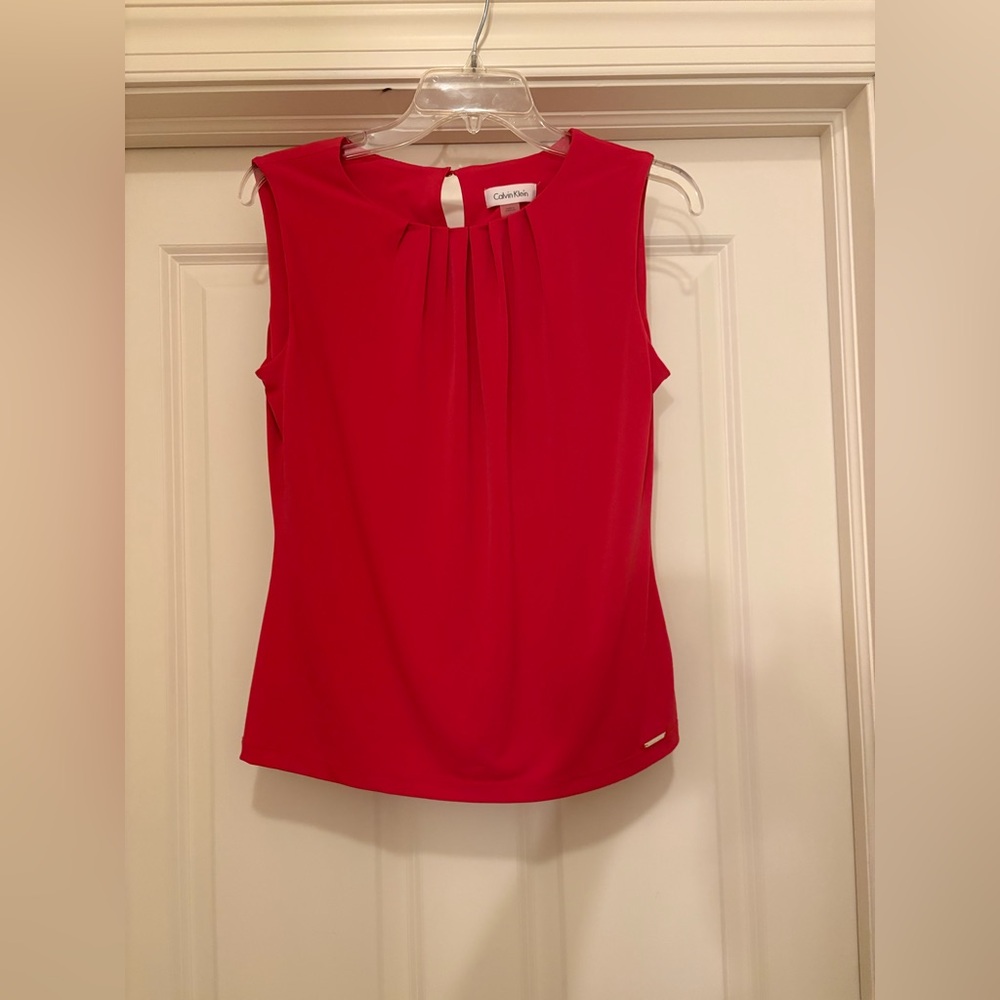 Calvin Klein Bright Red Sleeveless Pleated Front Top